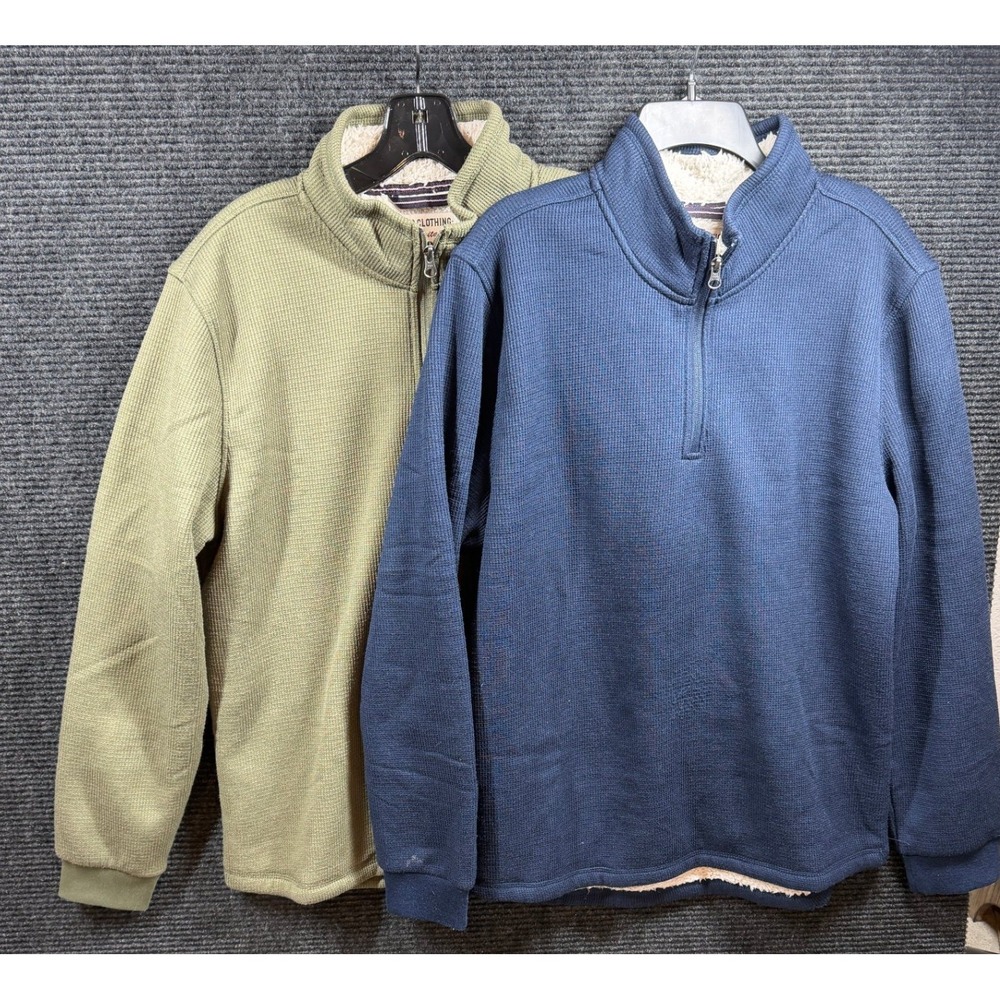 2 BC Clothing Heritage Mens Sherpa Lined Waffle Knit Quarter Zip Pullover  M